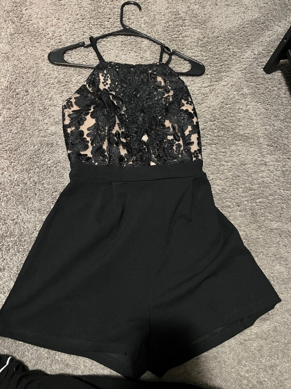 Black Lace Halter Romper - Women's Dressy Jumpsuit